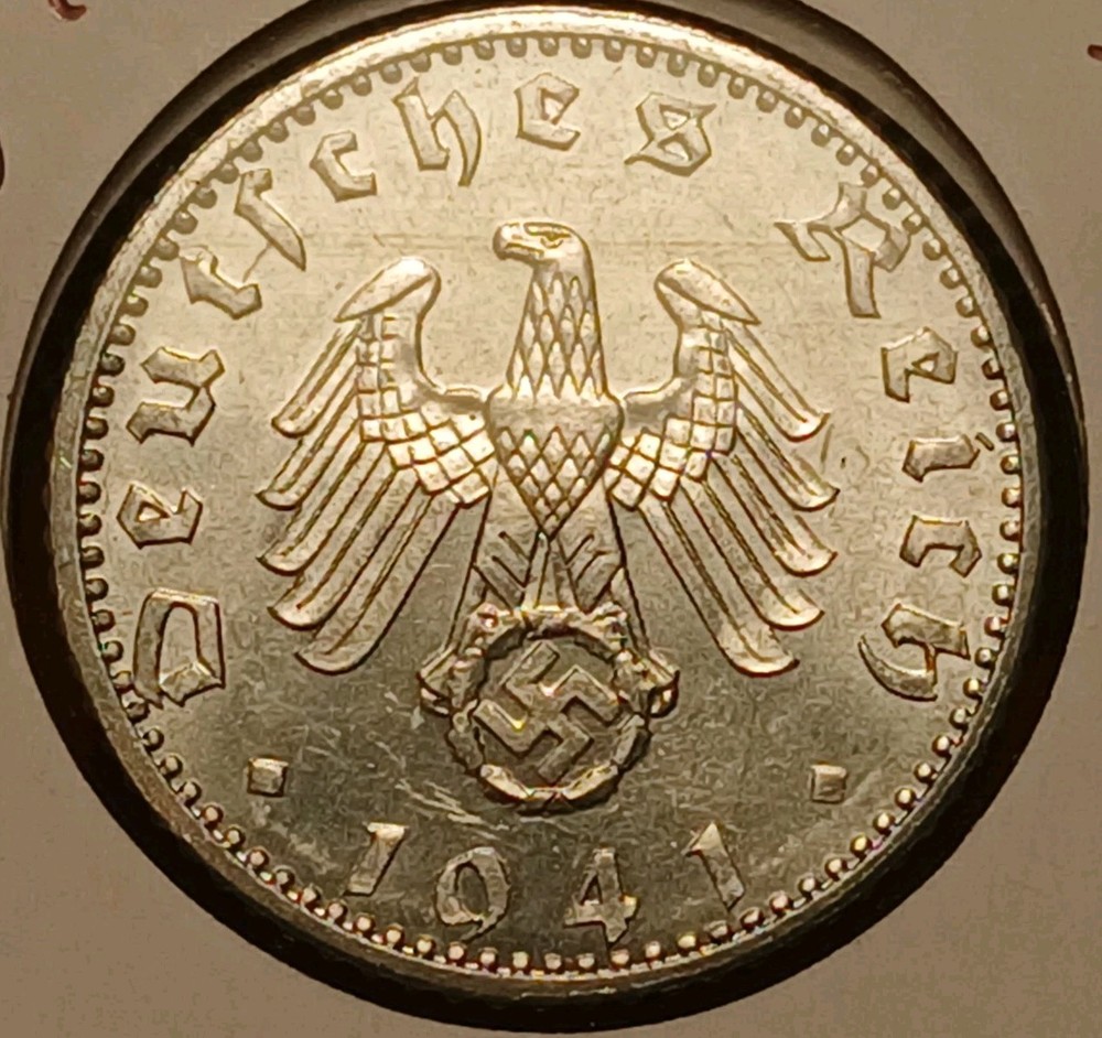 1941-J Germany Third Reich 50 Reichspfennig Flashy Unc *Better Date*