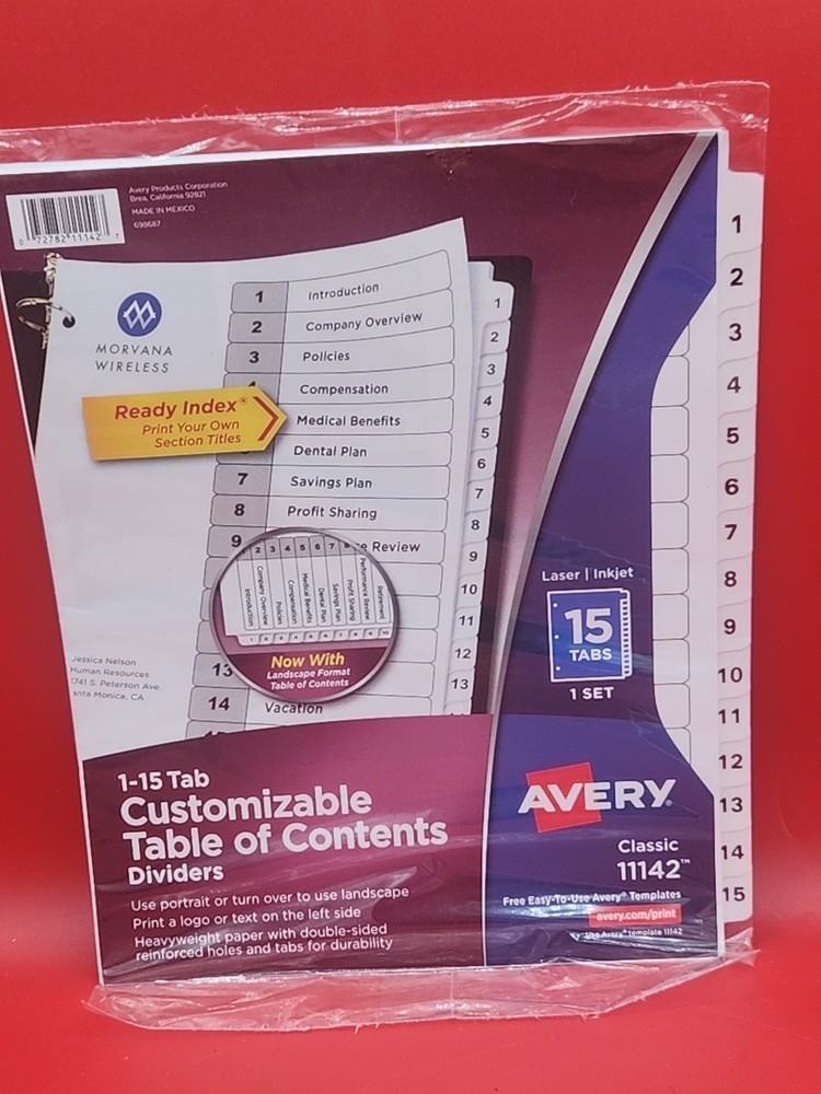 Avery Dividers for 3 Ring Binders, 15 Tab per Set, Customizable Table of Content