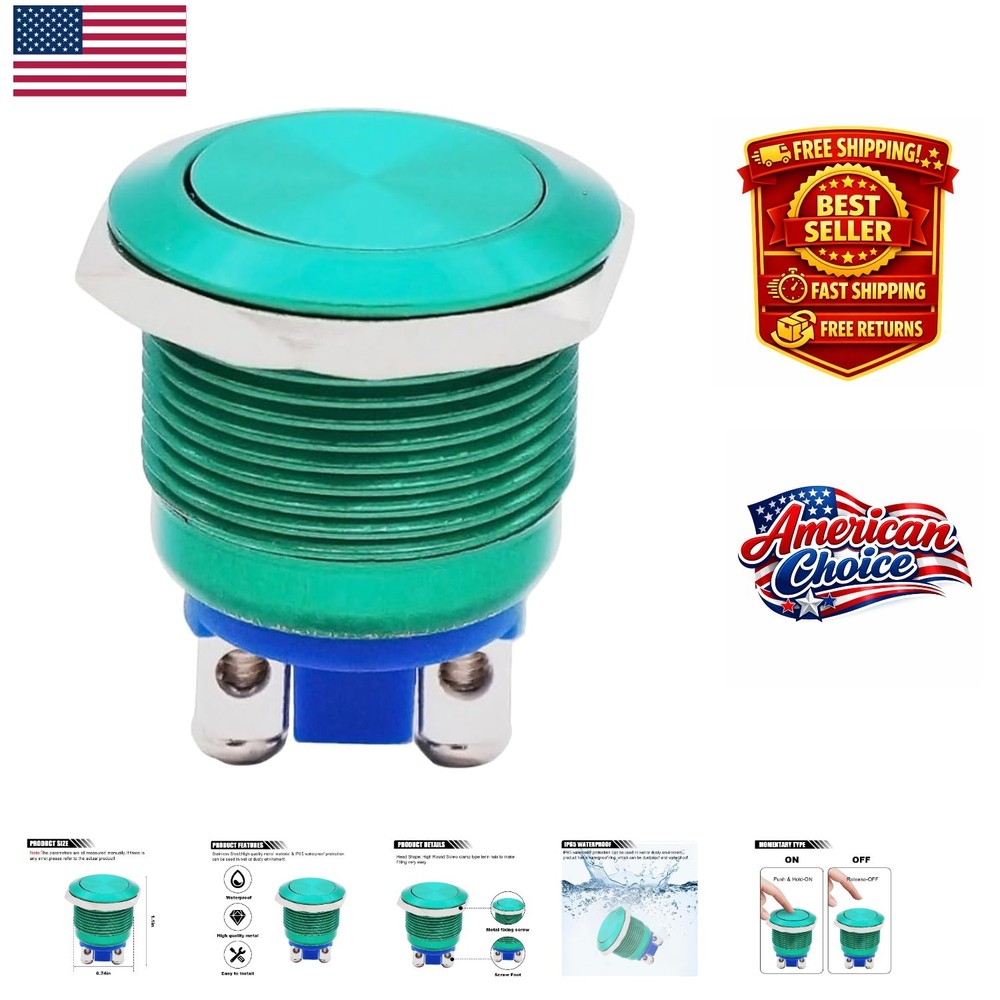 Durable Green Momentary Push Button Switch 250V AC - Ideal for DIY Projects