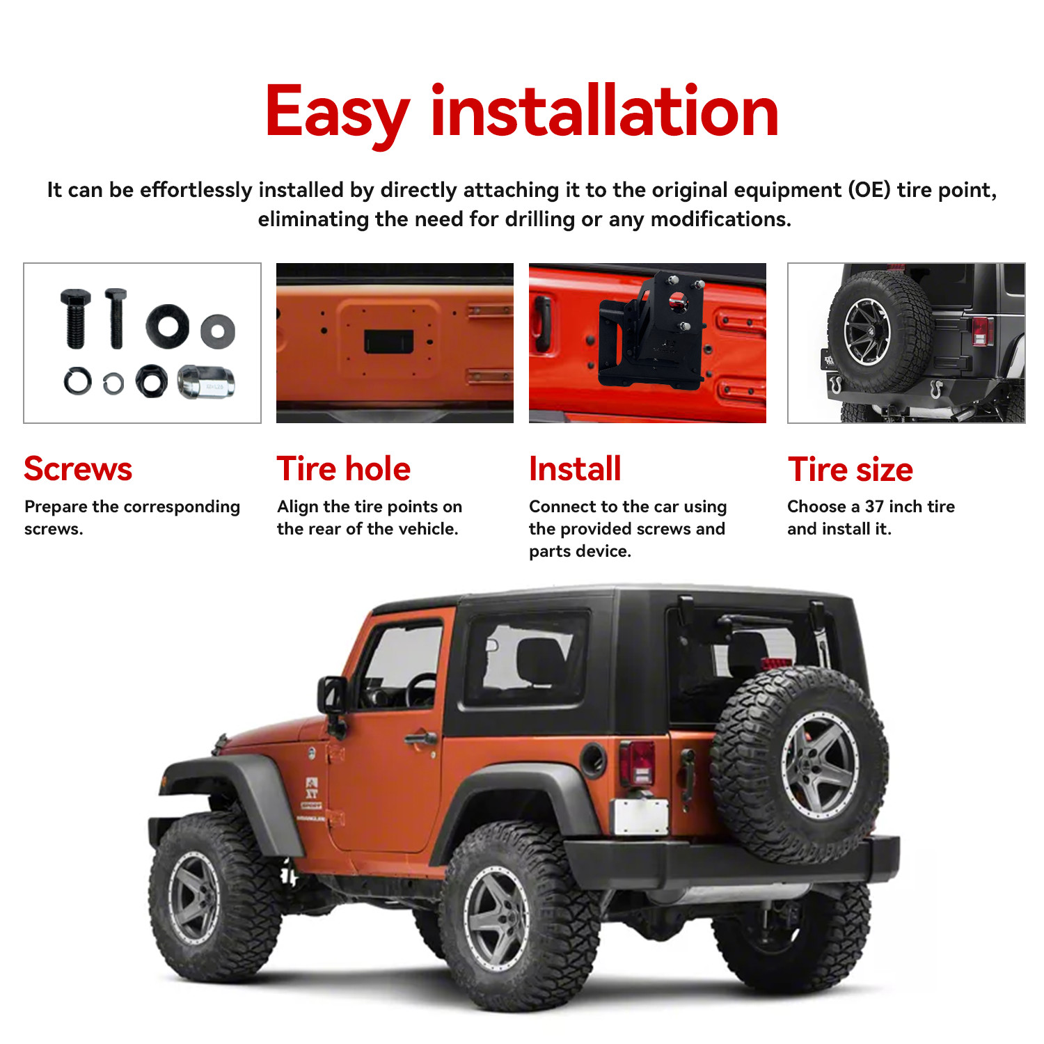 Vijay For 2007-2017 Wrangler JK/JKU Spare Tire Carrier Adjustable Tire Lift