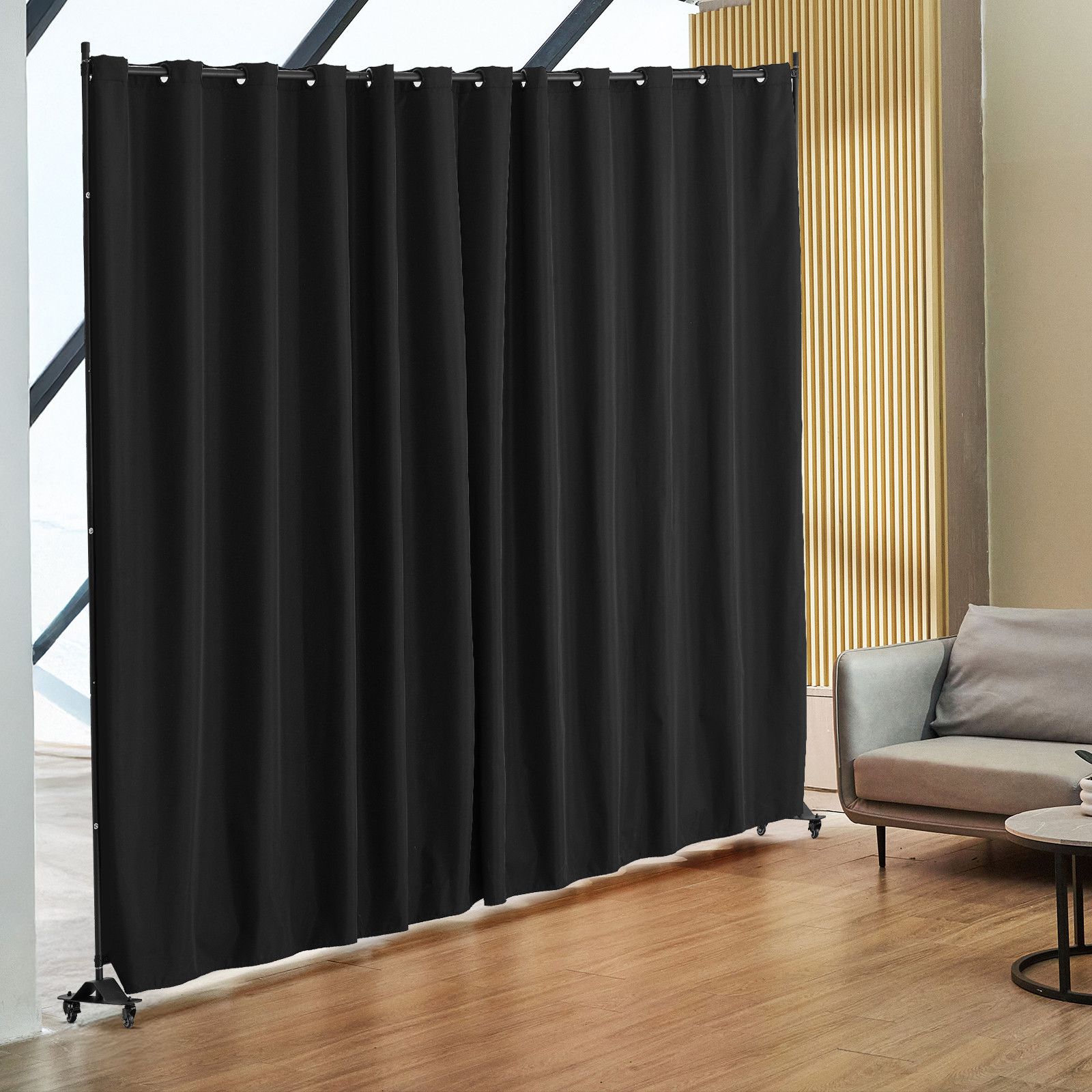 Room Divider Portable Panel Room Divider with Wheels Privacy Screen Black