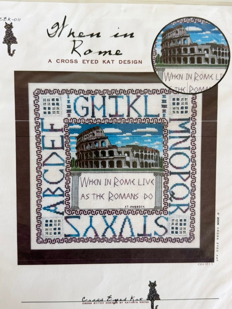 Cross Eyed Kat Cross Stitch Sampler Pattern WHEN IN ROME Kat Rocha