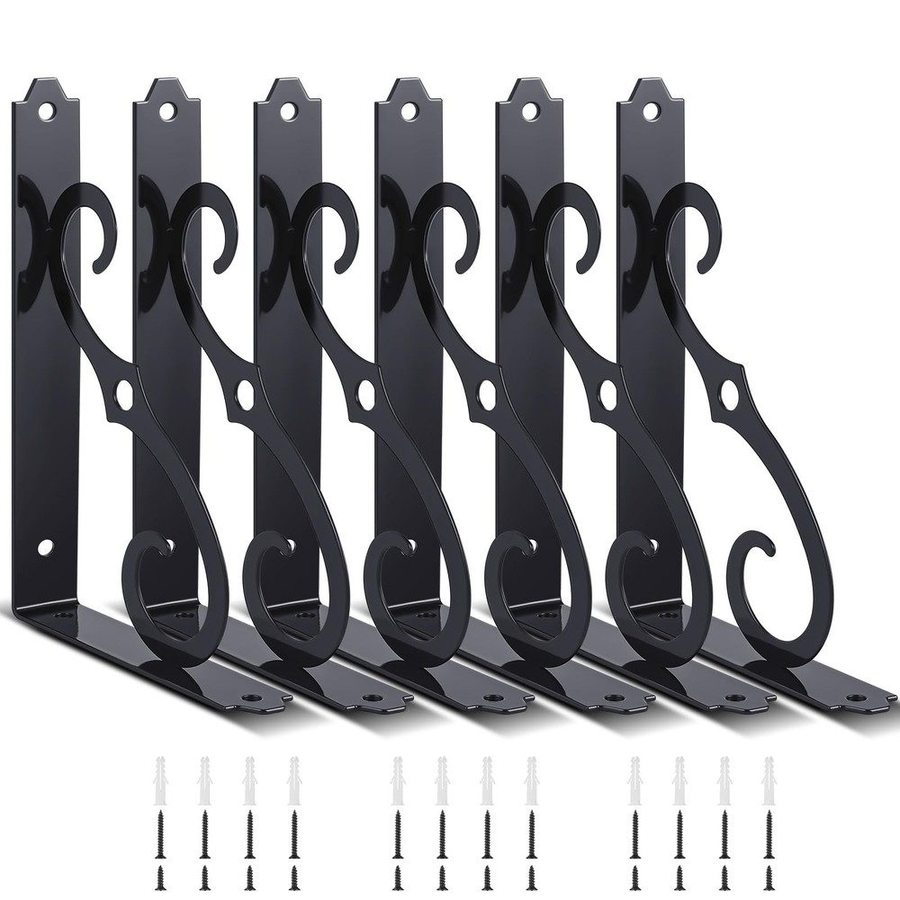 6 Pack 8 Inch Shelf Brackets Black Rustic Floating Decorative Shelf Bracket H...