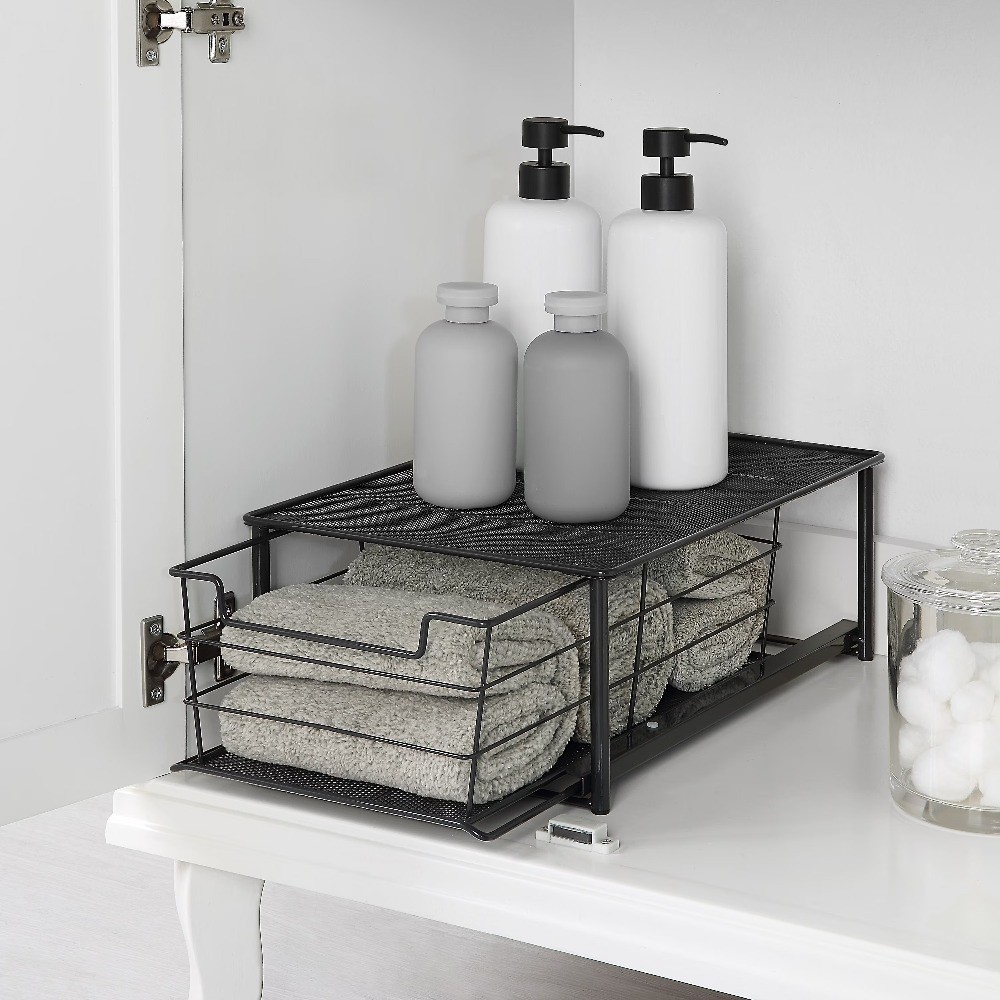 Stackable Slide-Out Drawer Organizer, Small Size, Black for Storage