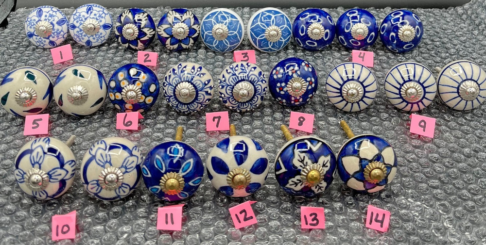 Vintage Blue White Ceramic Drawer Knobs Hand Painted Cabinet Pulls Pick & Choose