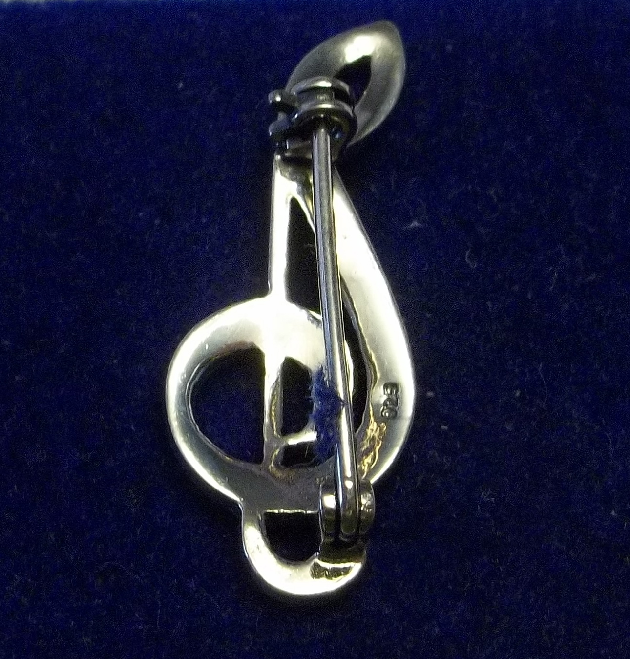 Sterling Silver 31x12mm Marcasite Treble Clef Music Pin