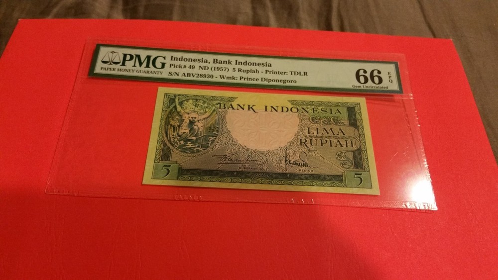 indonesia 5 rupiah pmg 66  unc