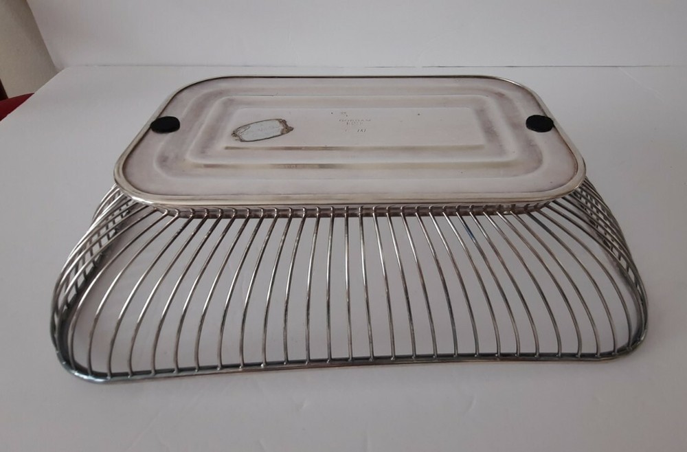 Vintage 11.75 Silver-plate Rectangle Wire Bread Fruit Basket Table Serve Décor