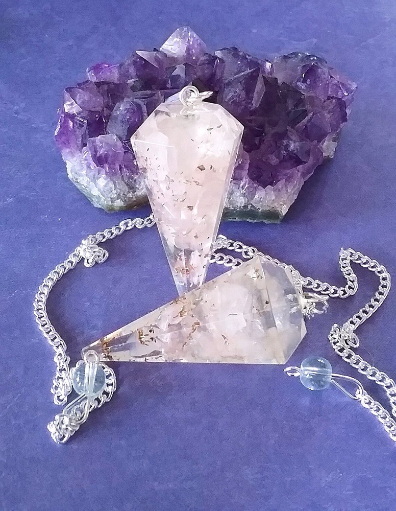 ROSE QUARTZ DOWSING PENDULUM, Orgone ROSE QUARTZ CRYSTAL PENDULUM & POUCH