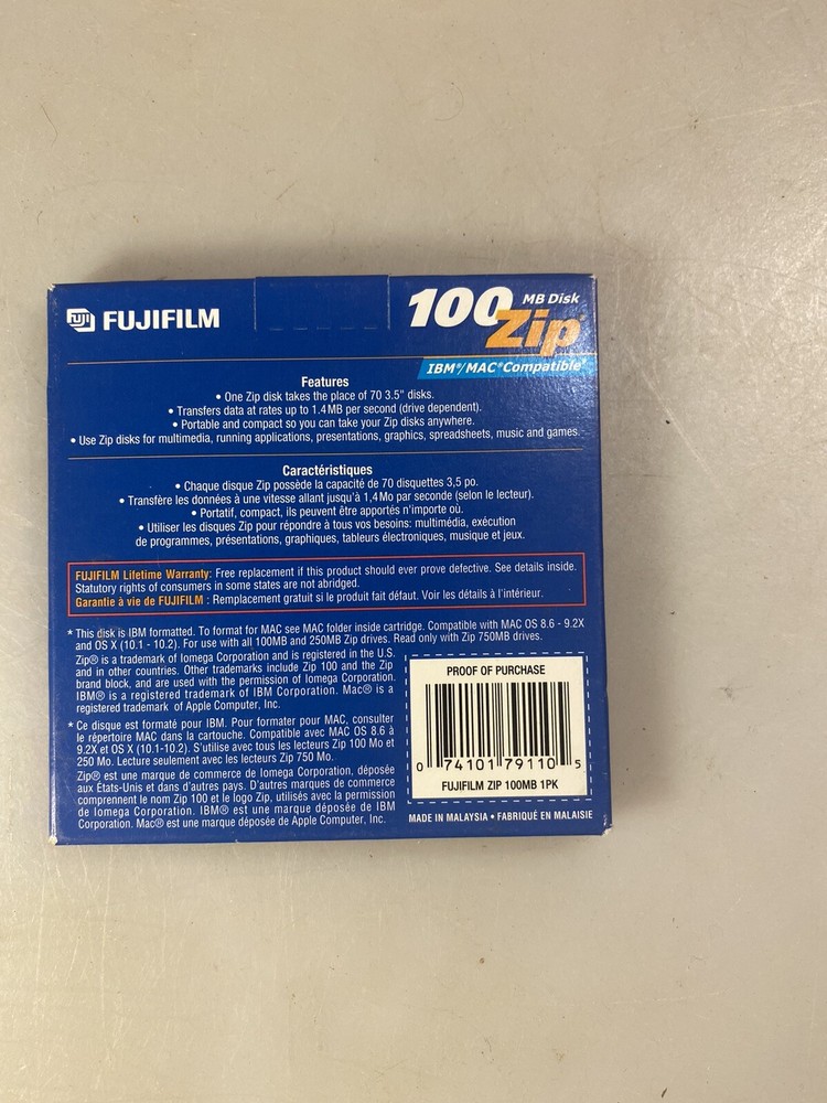 Fujifilm 100 MB Zip Disk Disc, IBM Formatted, New !