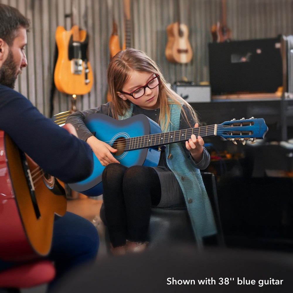 38-inch Beginner Acoustic Guitar Package (Black), Basic Starter Kit w/Gig Bag...
