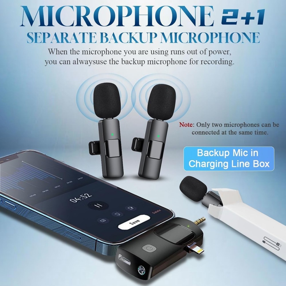 Compact Wireless Lavalier Microphone for iPhone & Android - 12-Hour Battery Life