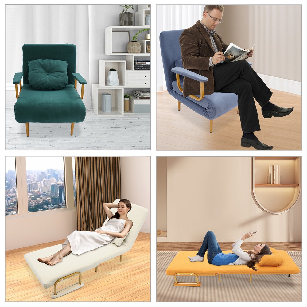 Convertible Sofa Bed w/ Pillow & 5-Position Adjustable Backrest Folding Sofa Bed