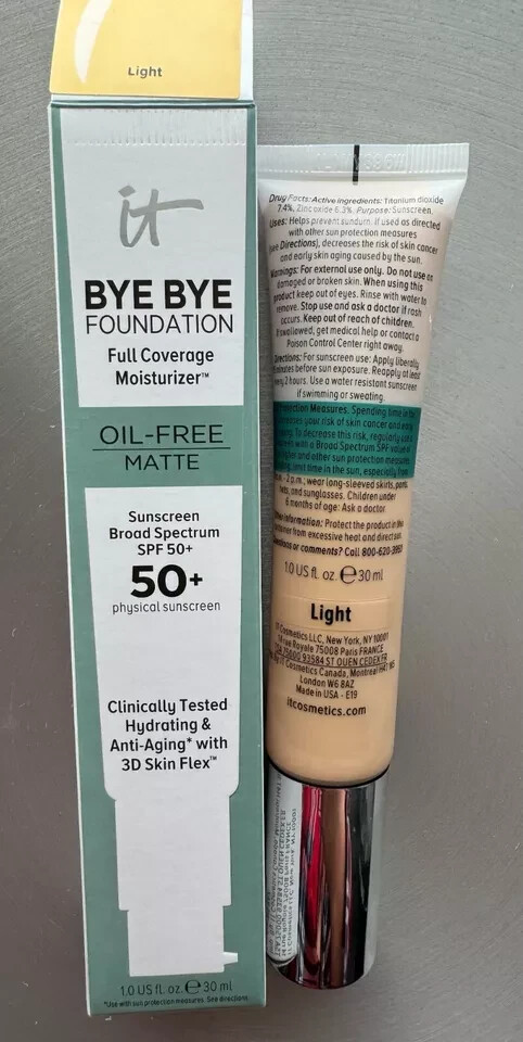 IT Cosmetics Bye Bye Foundation -Full Coverage Moisturizer 50 SPF- Free Shipping