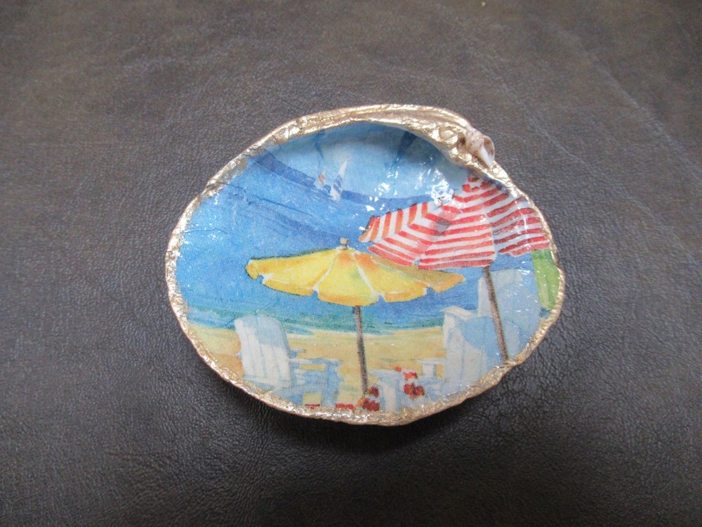 Decoupaged Seashell  Beach Side   Trinket Holder or Natural Display