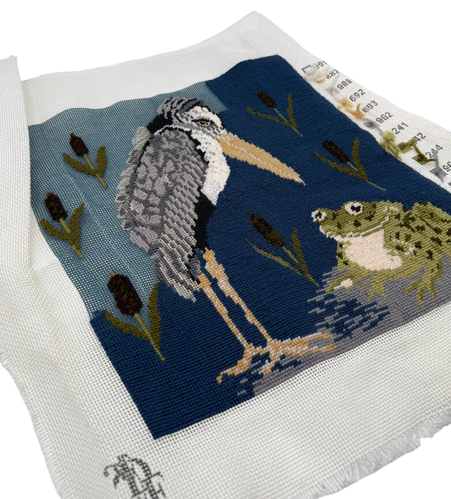 Beth Russell Frog & Stork Almost Completed Needlepoint Canvas Panel De Morgan