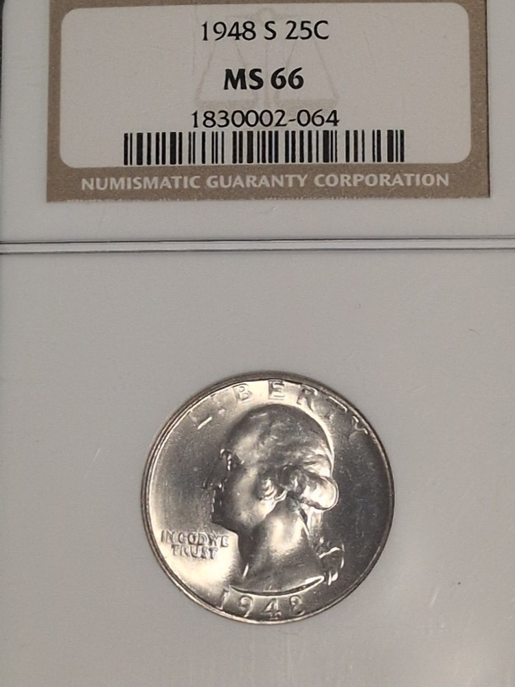 1948-S 25c Washington Quarter Dollar PCGS MS66 Grade