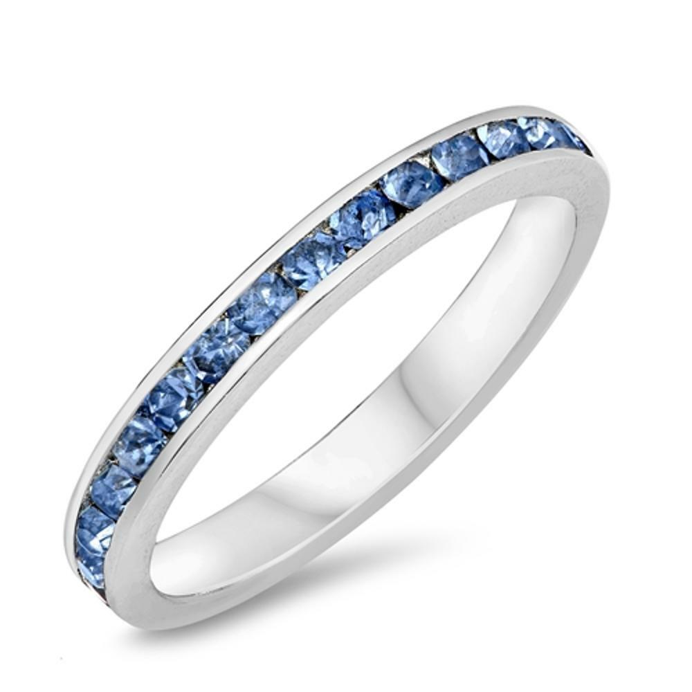Blue CZ Beautiful Eternity Stackable Ring Sterling Silver Band Sizes 3-12