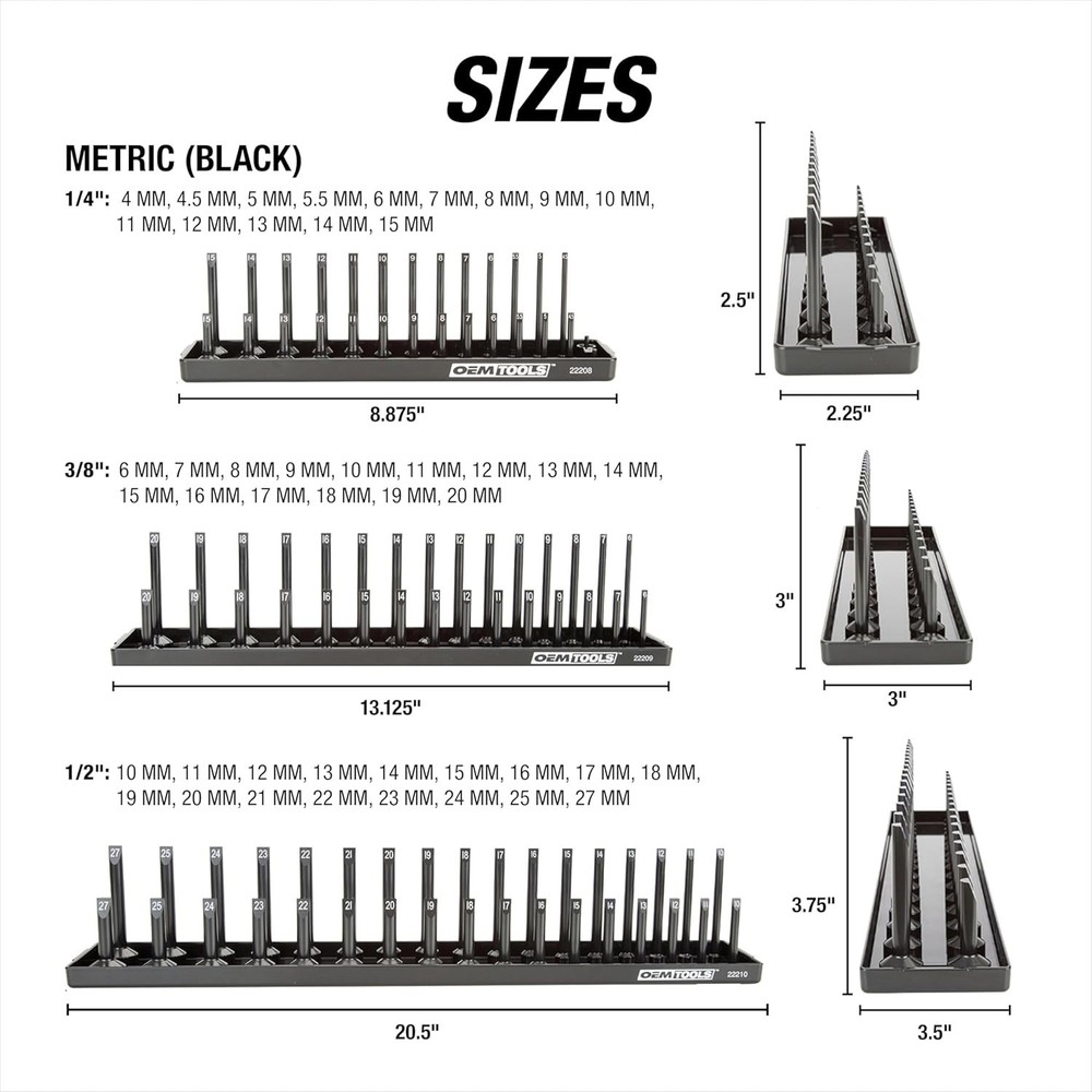 Compact 6PC Socket Storage Organizer for 1/4", 3/8", 1/2" Drive Sockets
