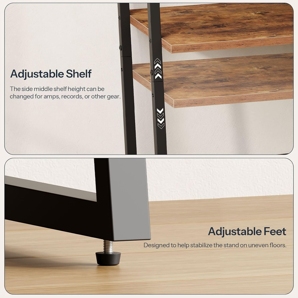Guitar Stand, 3-Tier Guitar Rack with Adjustable Shelf for Record Player, Multi-