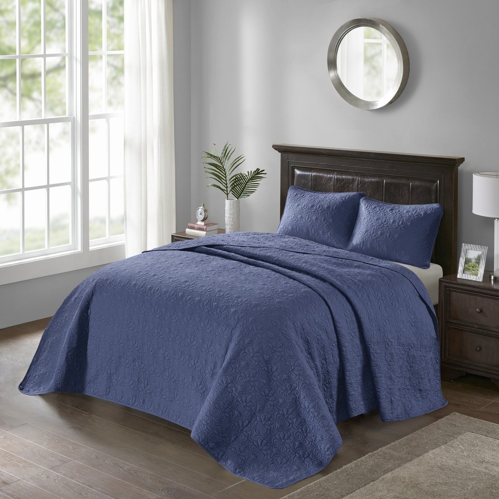 Reversible King Bedspread Set 3 Piece Quilted Microfiber Cotton Bedding