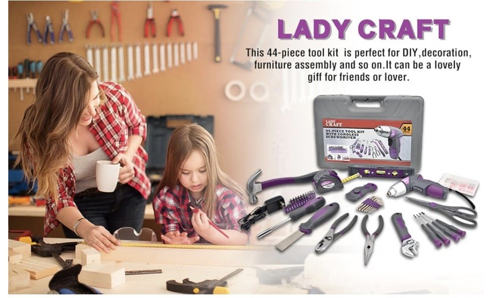 Lady Craft 44pcs 4V Cordless Screwdriver Tool Kit w Storage Case