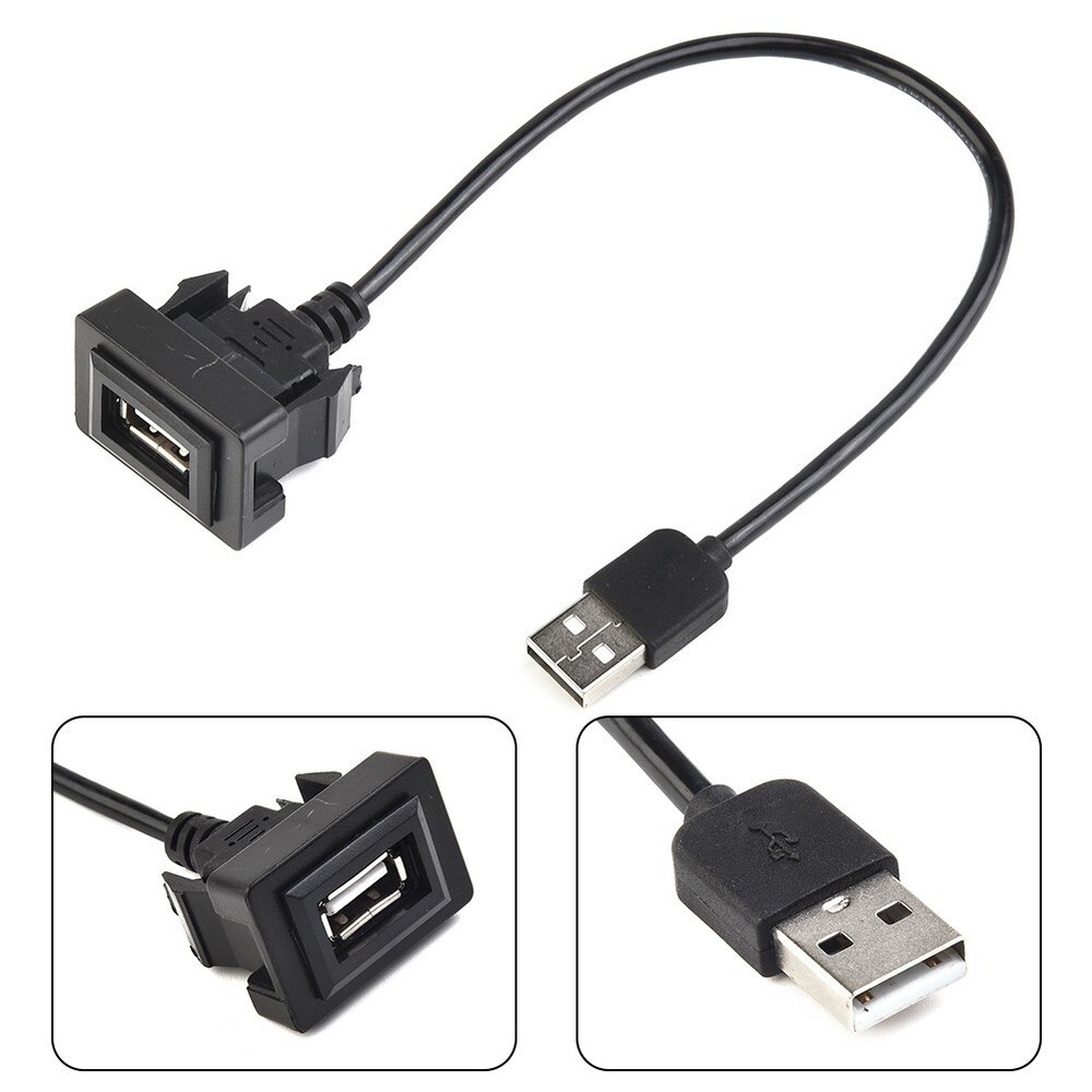 USB Extension Cable 25cm Adapter Black Car Center Console Flush Mount Part