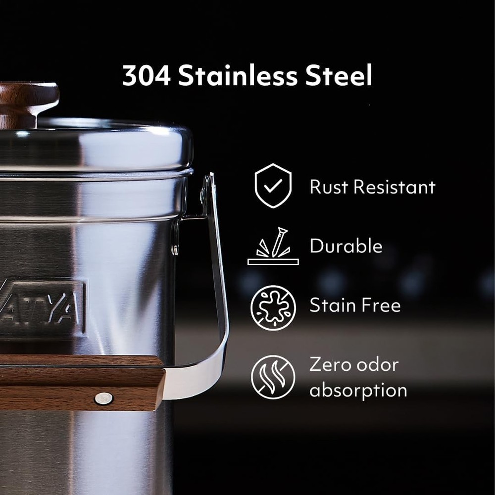 Stainless Steel Kitchen Compost Bin NO Filter Countertop Composter Composting