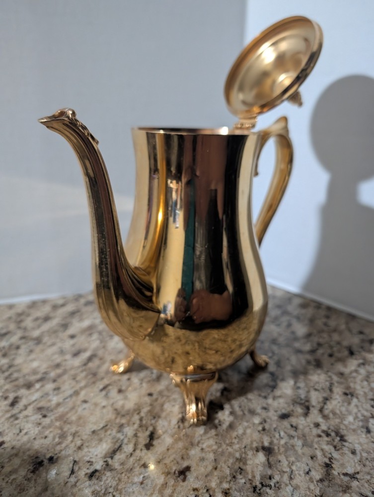 International Silver Company 24kt Gold Plated Footed Lidded Tea Coffee Pot