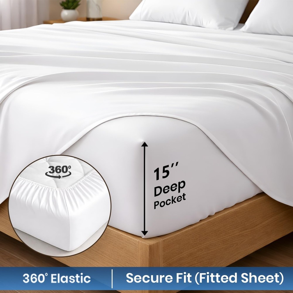 800 Thread Count Egyptian Cotton Sheets Queen Size – Luxury Soft & Cooling Be...