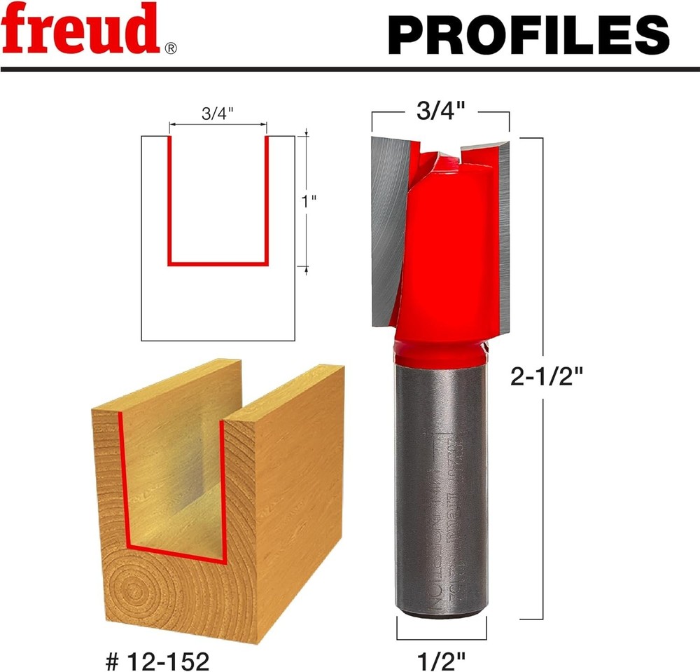 12-152: 3/4" Dia. Double Flute Straight Bit Eclipse Grind Red