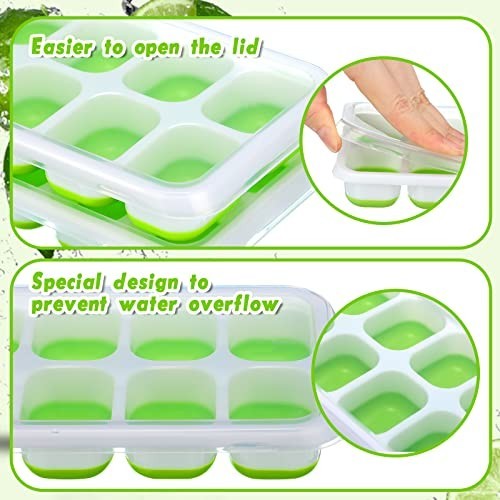 36 Pack Silicone Ice Cube Trays - Flexible Stackable Molds with Lid for Drinks &
