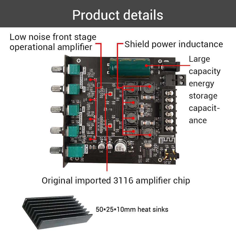 ZK-TB21 2.1 Channel Bluetooth 5.0 Digital Power Audio Amplifier Module AUX