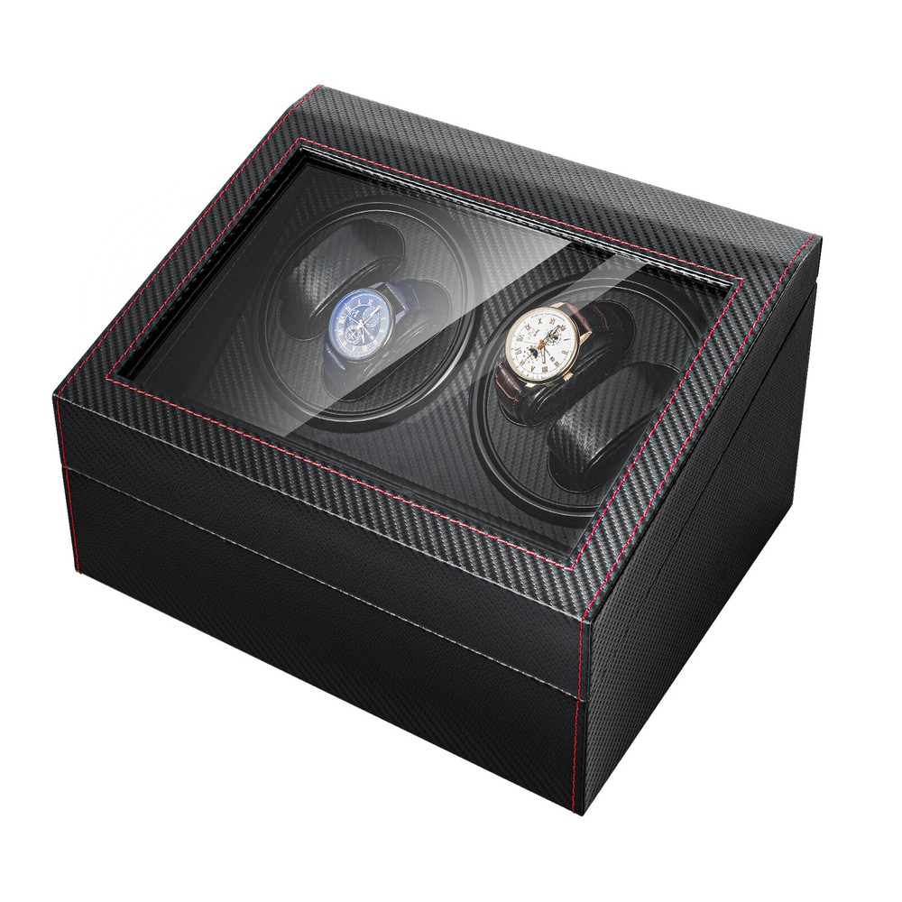 10 Slots Watch Winder Automatic Rotation MDF + PU Display Storage Box Black