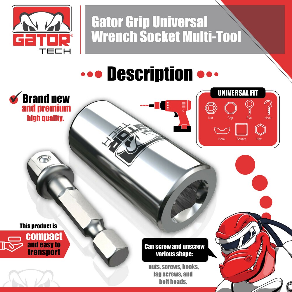 Universal Socket Wrench Magical Power Grip Gator Tech Multi Tool Drill Adapter