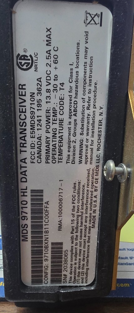 MDS 9710 HL DATA TRANSCEIVER HIGH PERFORMANCE DSP DATA TRANSCEIVER 13.8VDC