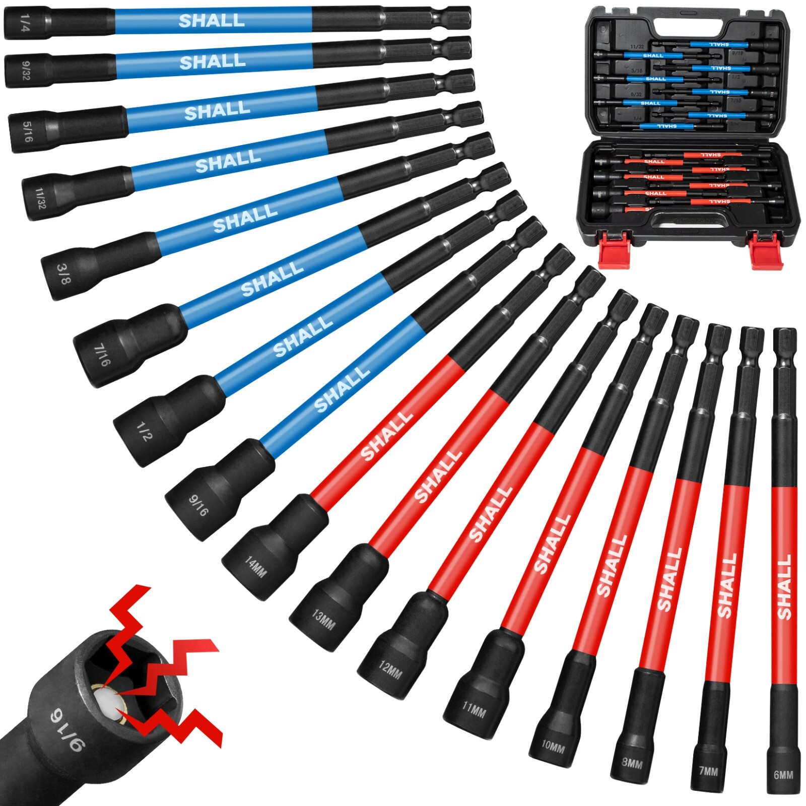 SHALL 16PCS Magnetic Nut Driver Set 6" Long for Impact Drill