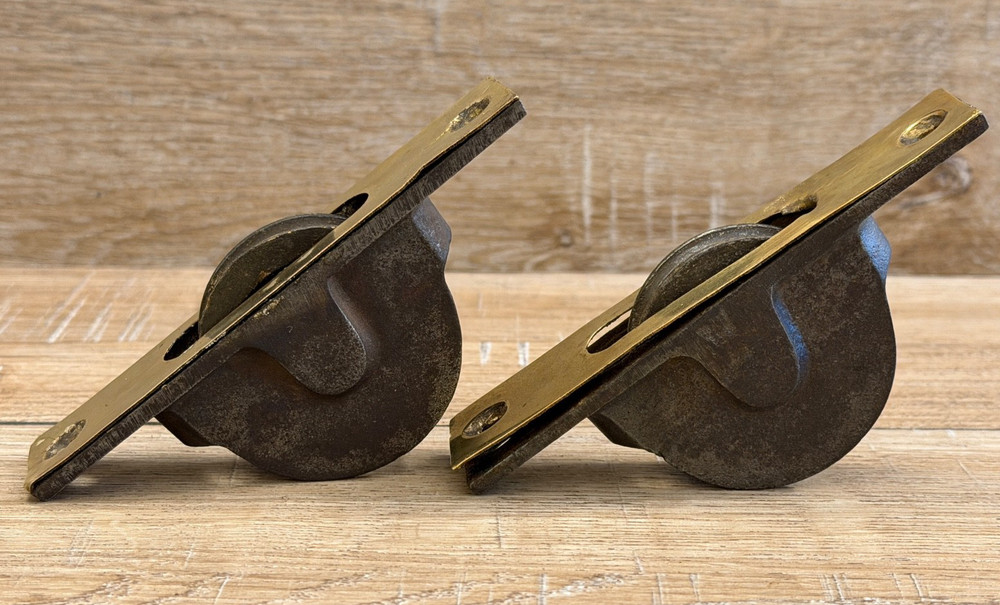 Two Antique Cast Iron, Brass Window Pulleys