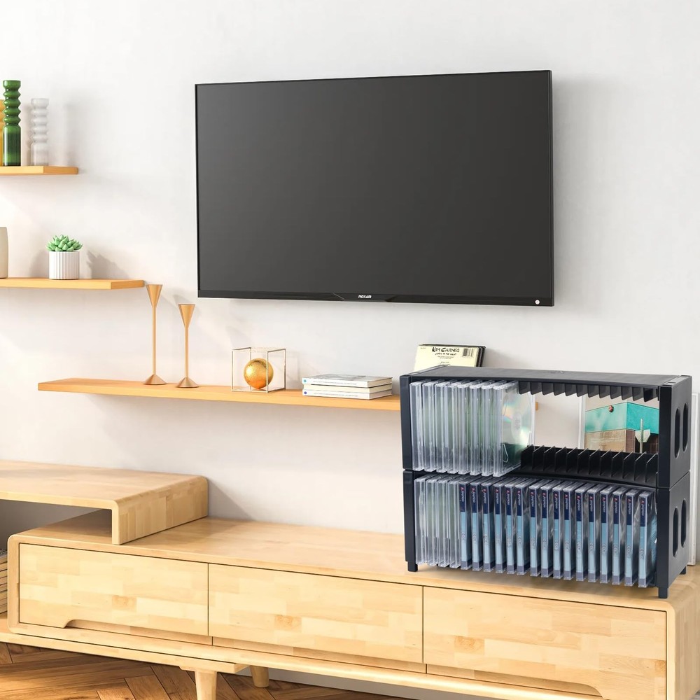 CD Storage Rack, Upgrade 2 Pack Stackable ABS CD Storage Organizer Can Hold 4...