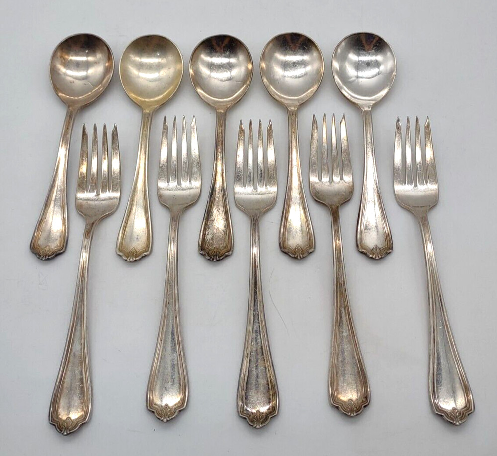 Five Antique International Silver Co Spoons and Fork Set ~ 5 Spoon & Fork