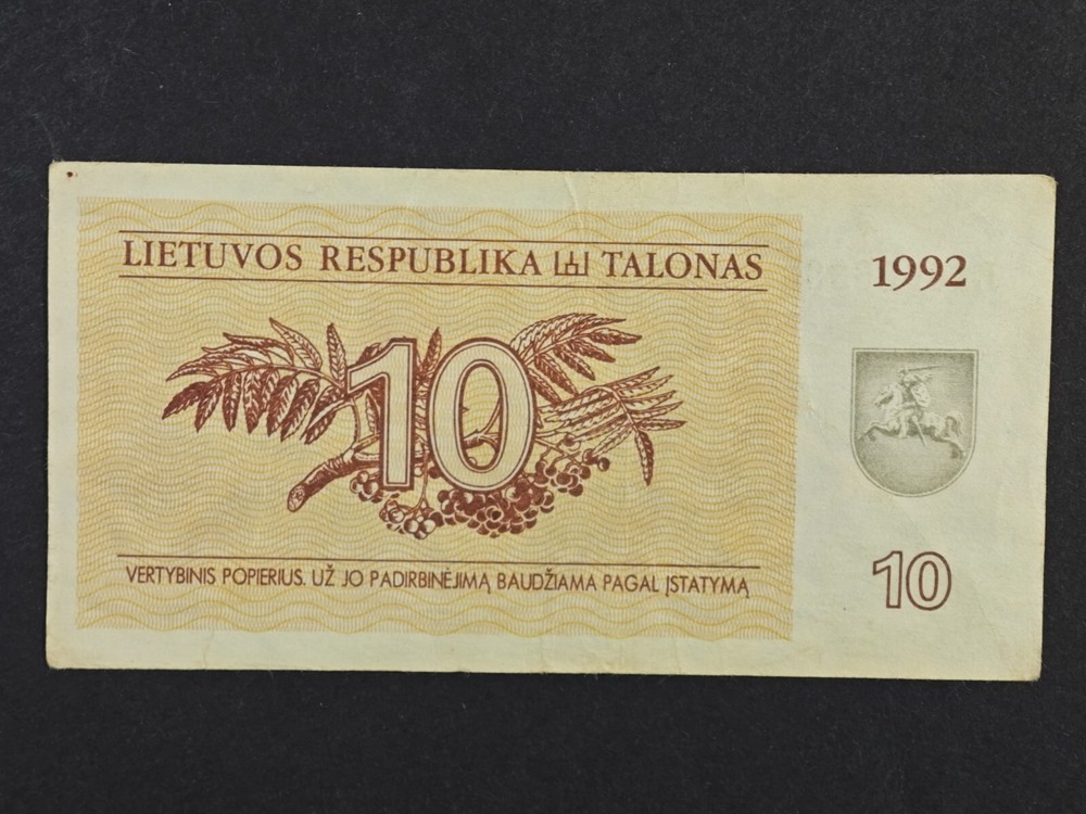 Lithuania 10 TALONAS 1992 Pick 40 one Banknote