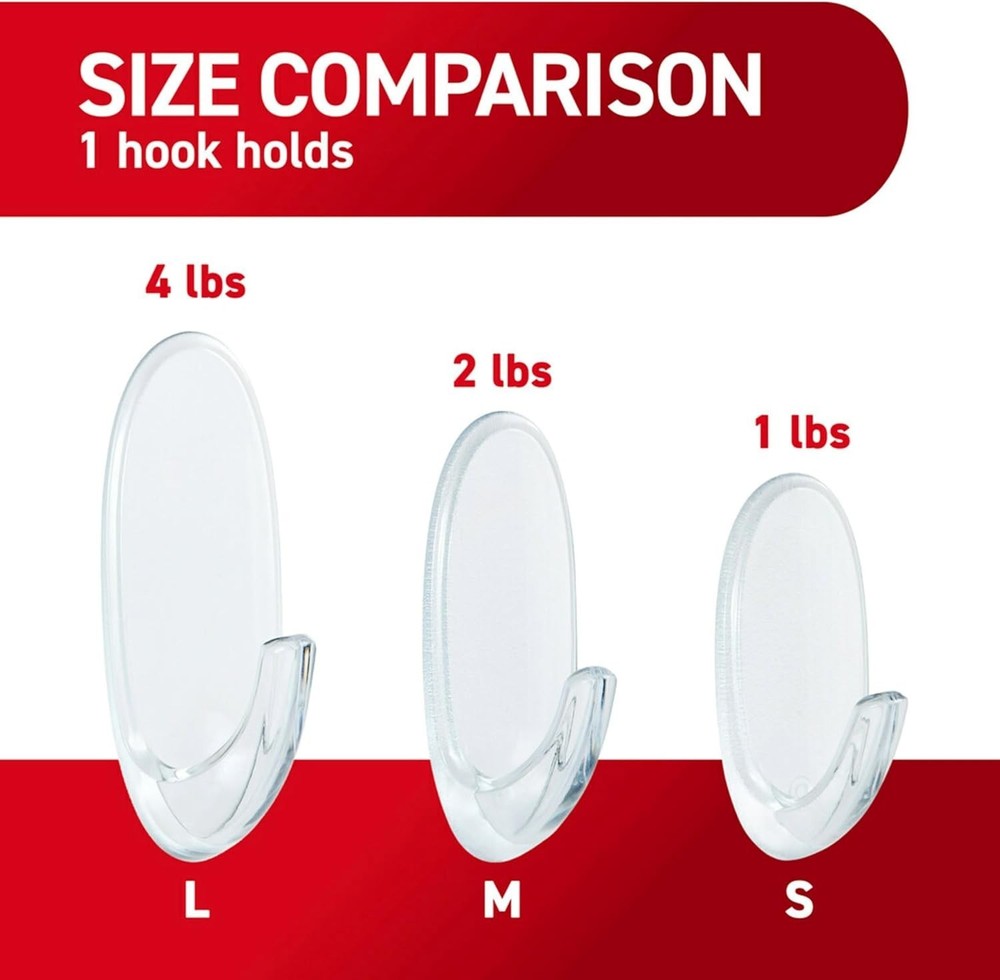 Medium Clear Wall Hook 7 Wall Hook & 12 Strips Damage-Free Hanging W/ Adhesive