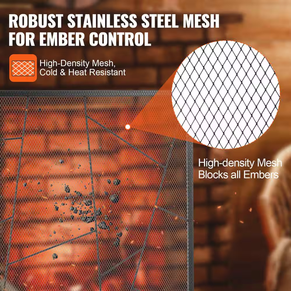 Single Panel Fireplace Screen Iron Mesh Free Standing 36 x 28 in