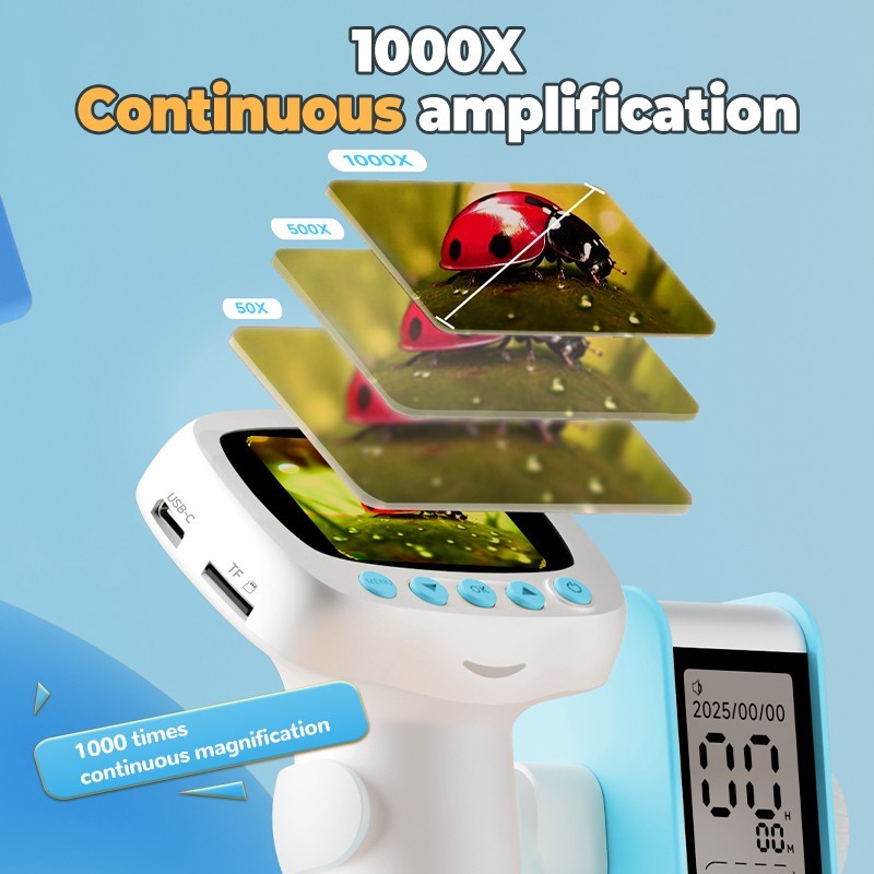 1000X Handheld Microscope for Kids4K 2.0 Screen Rechargeable Educational Science