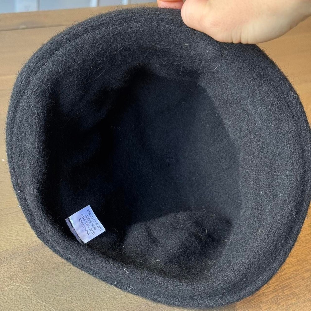 Vintage 100% Wool Black Rosette Bucket Hat