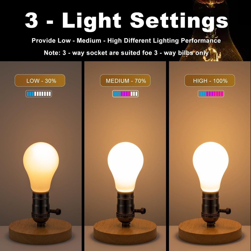 3 Way Dimmable Socket Kit - E26 Base, Turn Knob for Low-Medium-High Light Set...