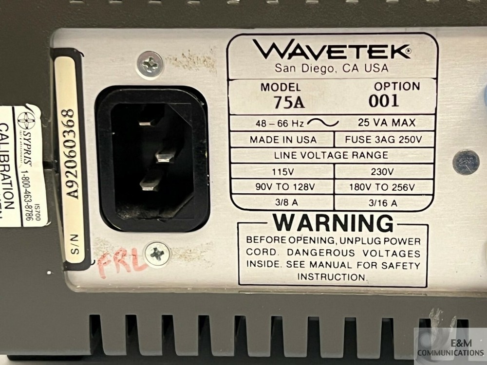 MODEL 75A WAVETEK 5 MHZ ARBITRARY WAVEFORM GENERATOR SERIAL # A92060368