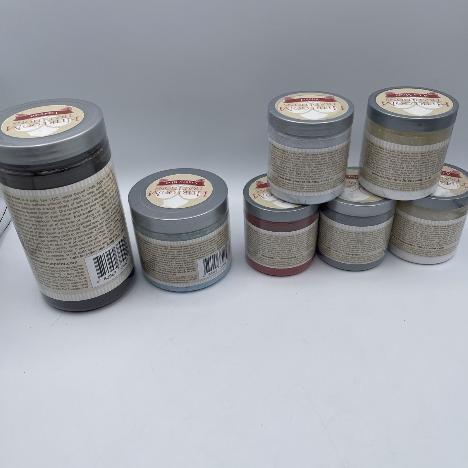Lot of 7 Never Opened 32, 16, 8 Oz Heirloom Traditions Chalk Type Paint