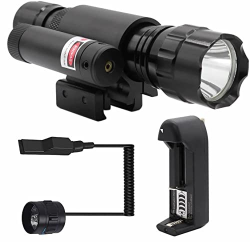 Tactical Flashlight and Red Laser Dot Sight Scope Combo with White,Red