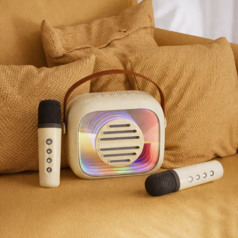 Mini Bluetooth Karaoke Speaker with 2 Wireless Mics & Colorful Lights